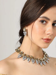 Gold Plated Designer Stone Necklace and Earring Set