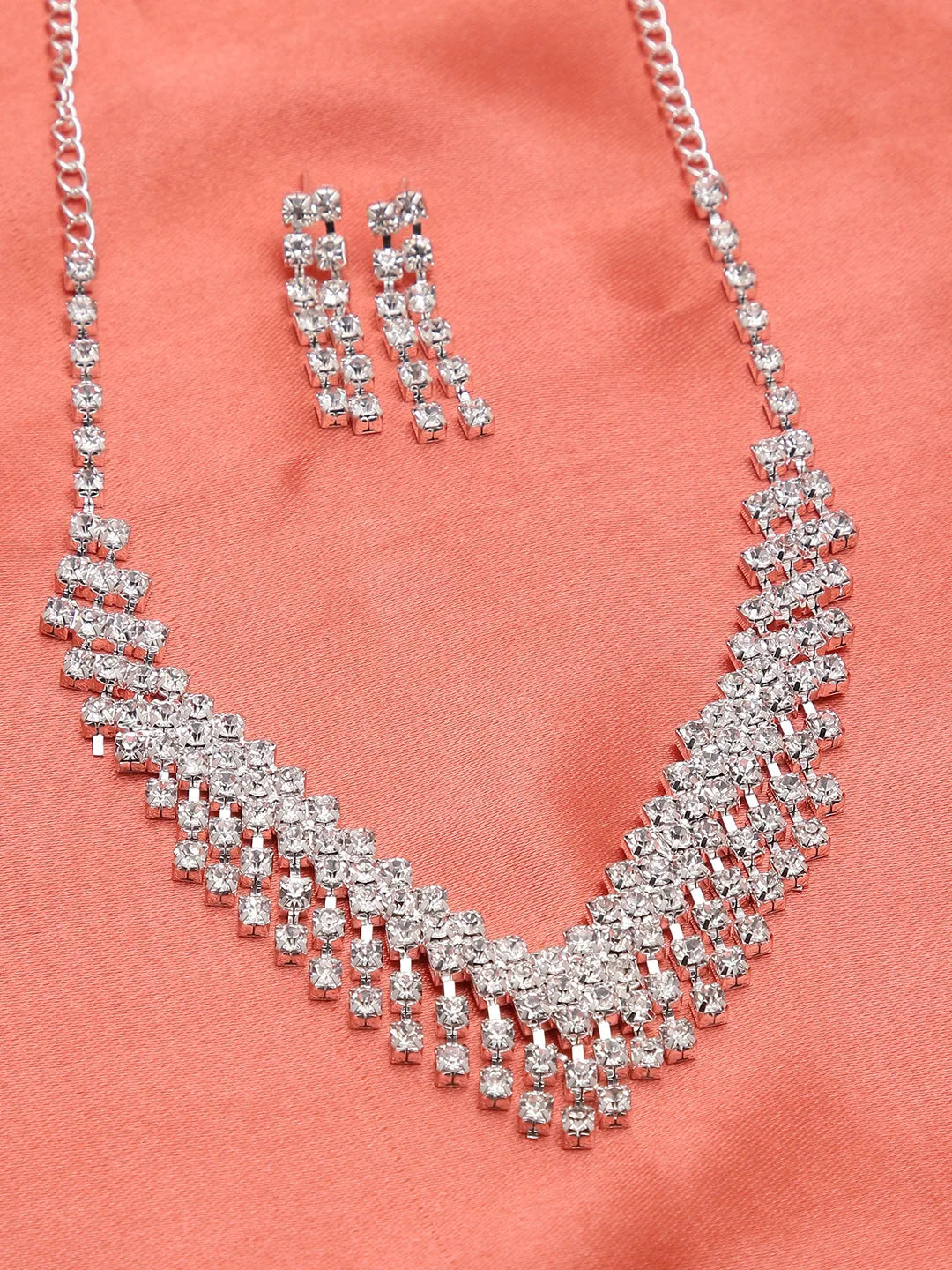 Silver Plated American Diamond Necklace and Earring Set