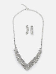 Silver Plated American Diamond Necklace and Earring Set