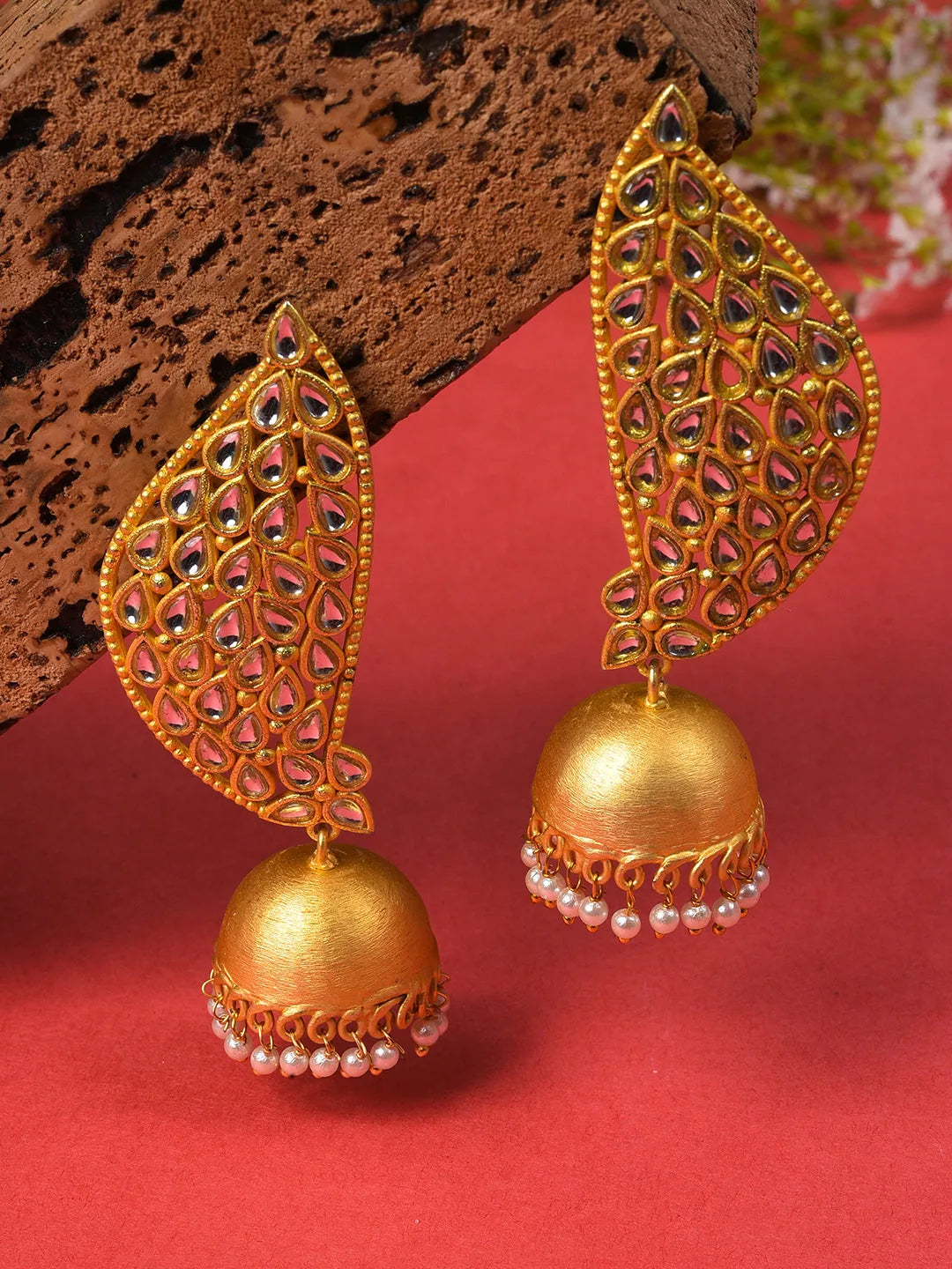 Gold Plated Kundan Drop Earrings