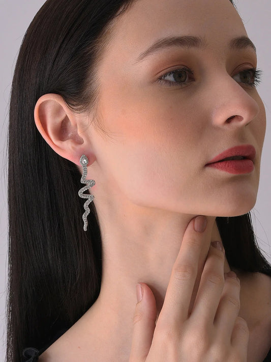 Silver Plated Designer Stone Drop Earring