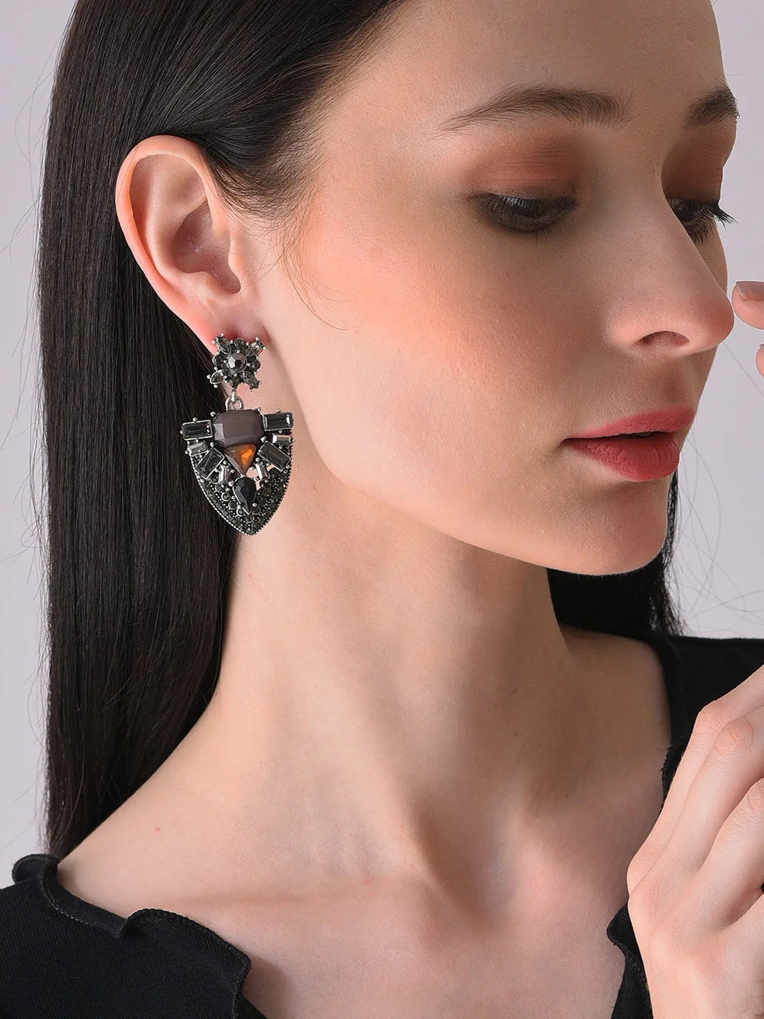 Silver Plated Designer Stone Drop Earring