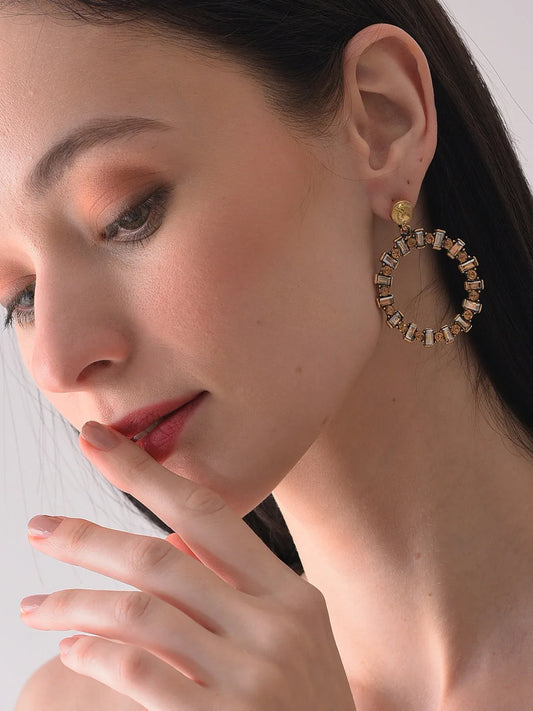 Gold Plated Designer Stone Drop Earring