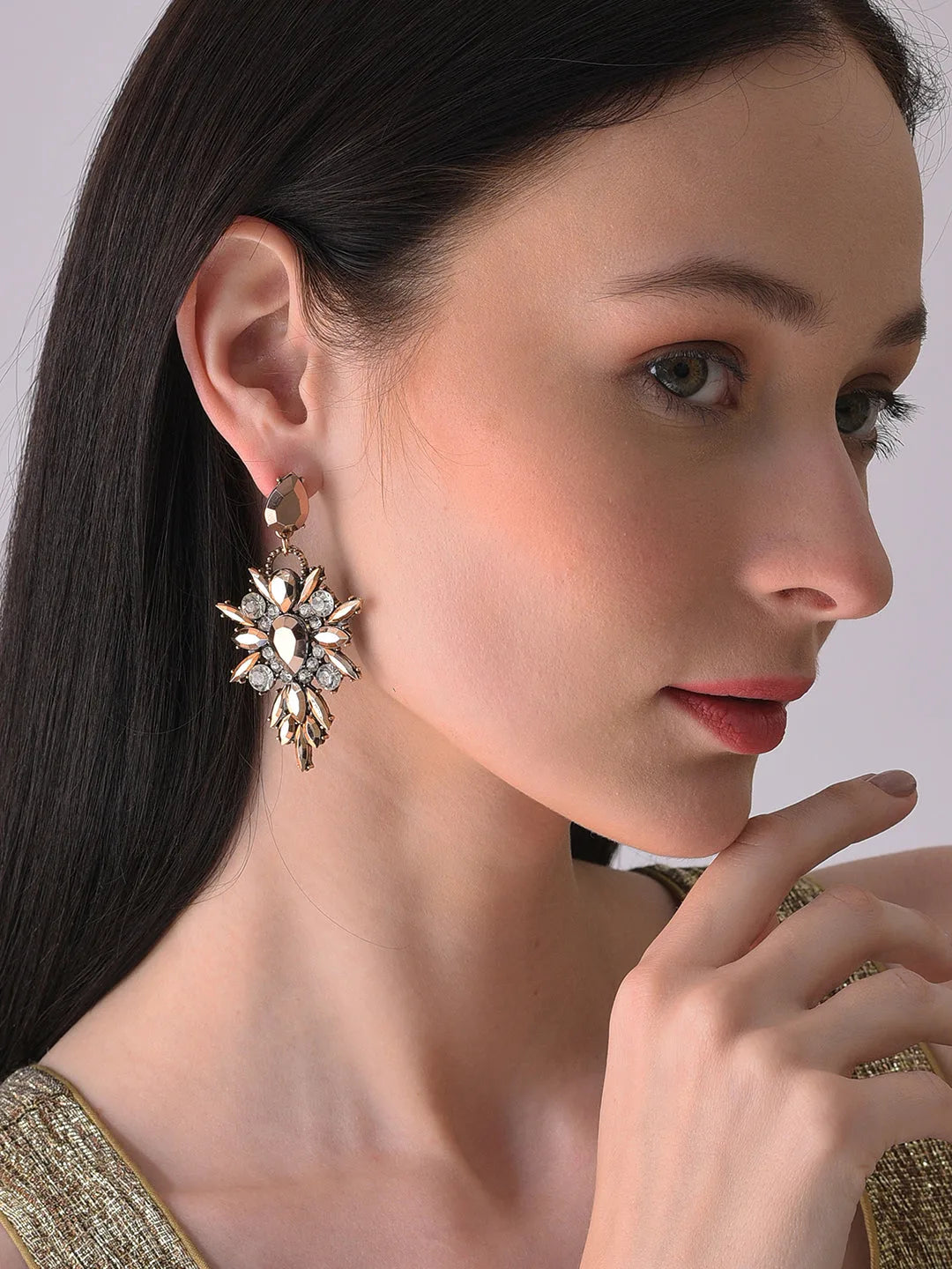 Gold Plated Designer Stone Drop Earring