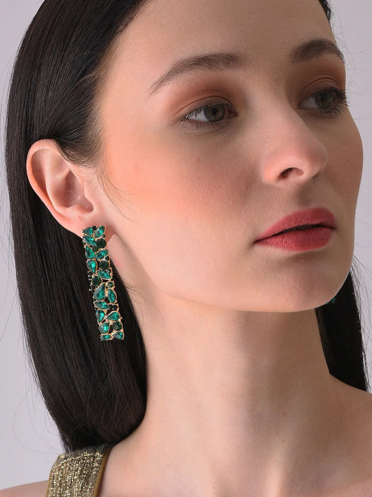 Gold Plated Designer Stone Drop Earring