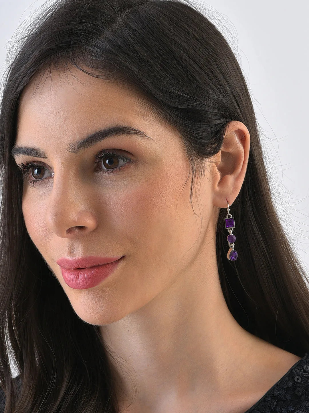 Silver Plated Designer Stone Drop Earrings