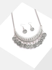 Silver Plated Designer Stone Necklace and Earring Set