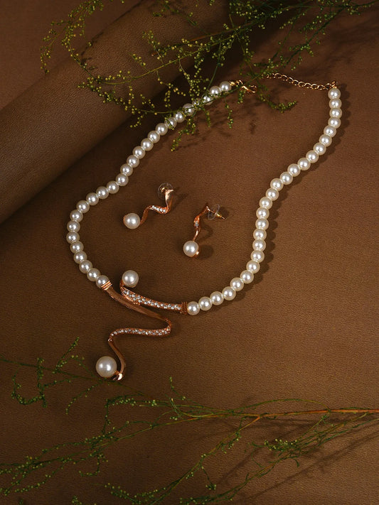 Gold Plated Pearls Necklace and Earring Set