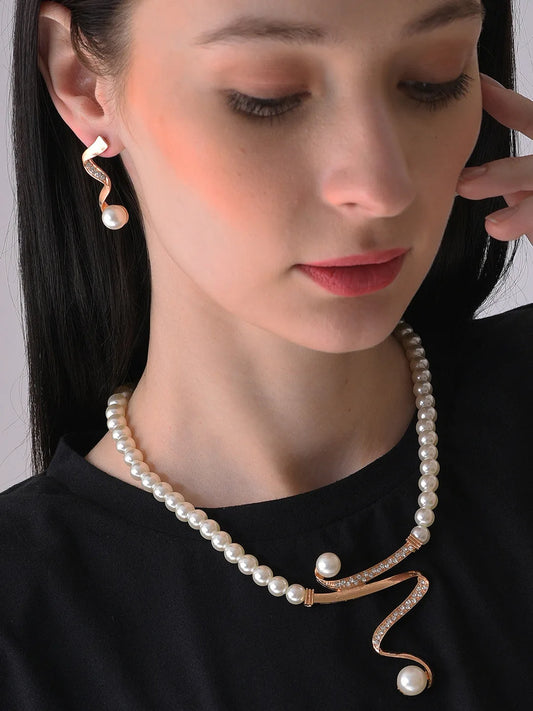 Gold Plated Pearls Necklace and Earring Set