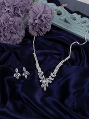 Silver Plated Designer Stone Necklace and Earring Set