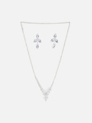 Silver Plated Designer Stone Necklace and Earring Set