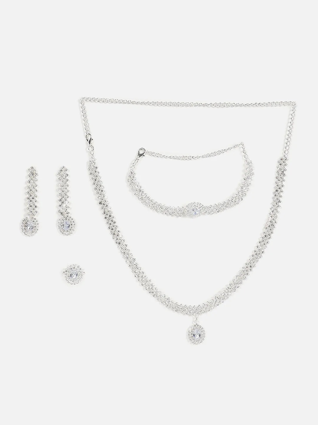 Silver Plated Designer Stone Necklace, Earrings, Bracelet and Ring Set