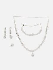 Silver Plated Designer Stone Necklace, Earrings, Bracelet and Ring Set