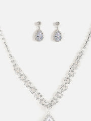 Silver Plated Designer Stone Necklace and Earring Set