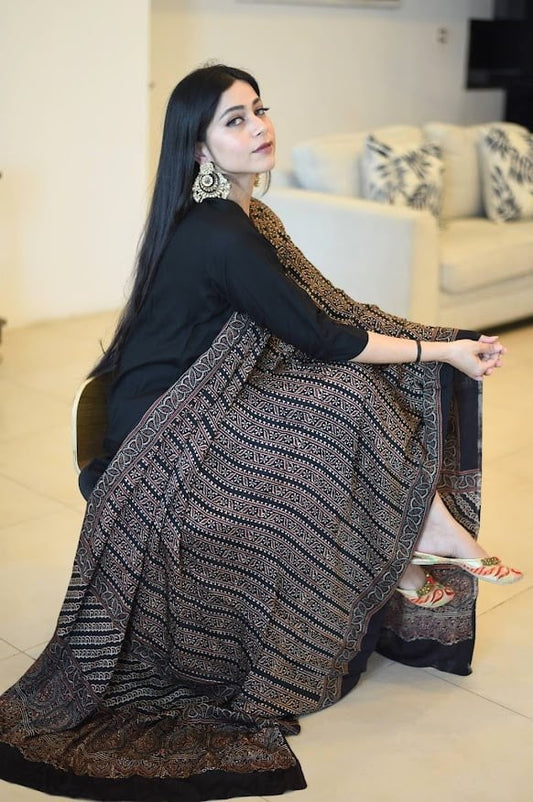 Ajrakh Modal Silk -Brown and Black