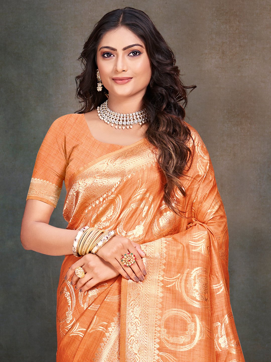 Orange Silk Woven Work Traditional Saree