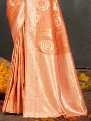 Orange Silk Woven Work Traditional Saree