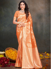 Orange Silk Woven Work Traditional Saree