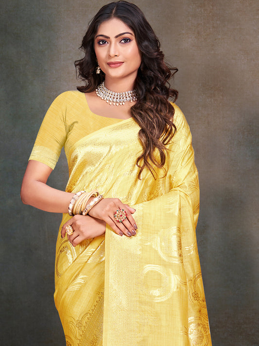 Lemon Yellow Silk Woven Work Traditional Saree