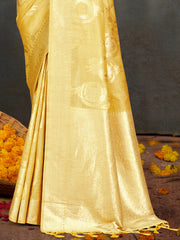 Lemon Yellow Silk Woven Work Traditional Saree