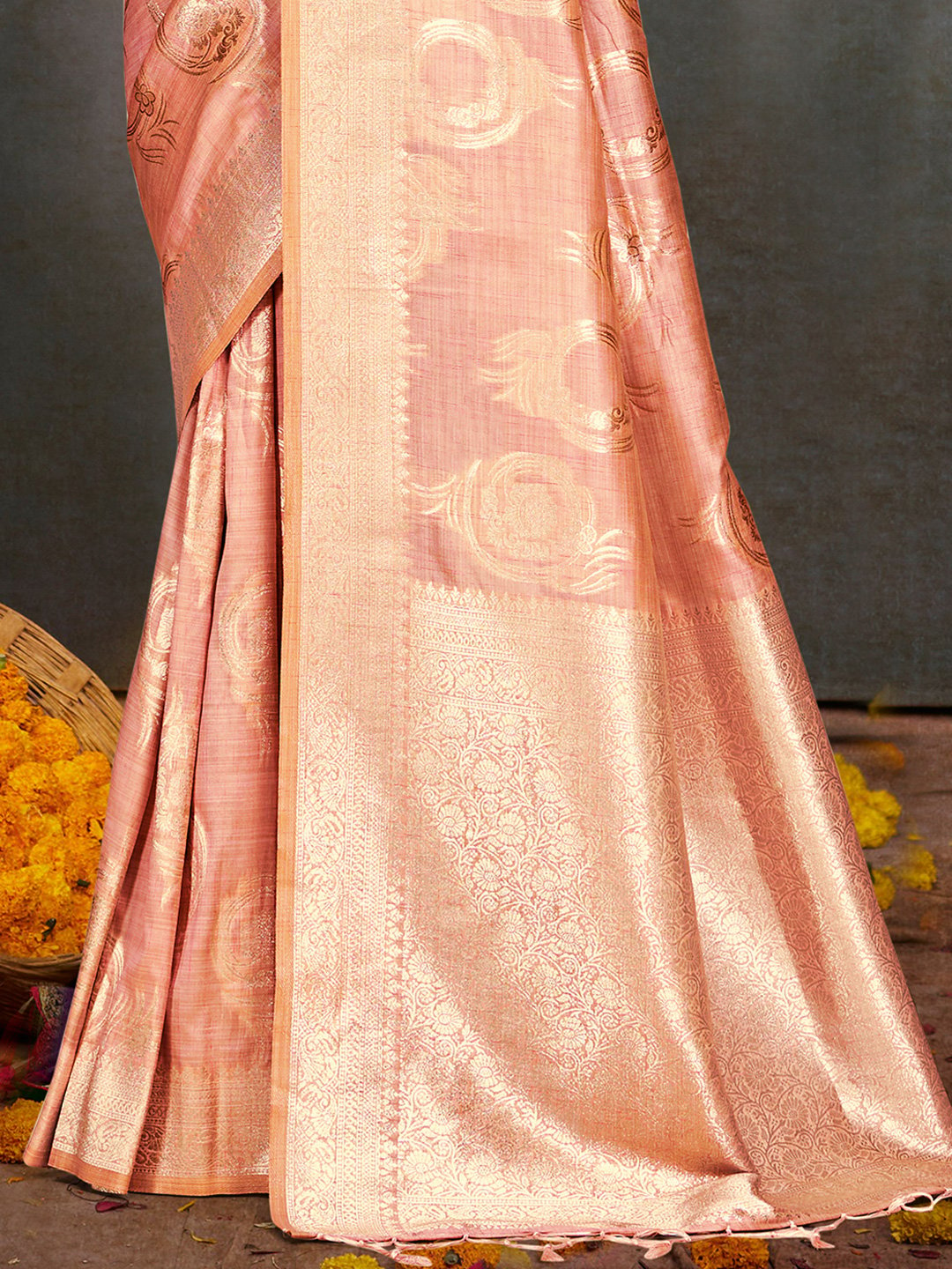 Peach Silk Woven Work Traditional Saree