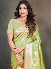 Light Green Silk Woven Work Traditional Saree