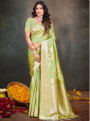 Light Green Silk Woven Work Traditional Saree