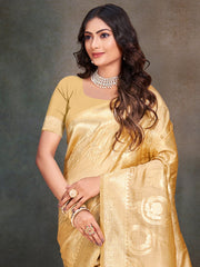 Beige Silk Woven Work Traditional Saree