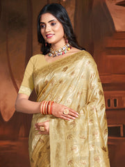 Beige Silk Woven Work Traditional Saree