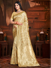 Beige Silk Woven Work Traditional Saree