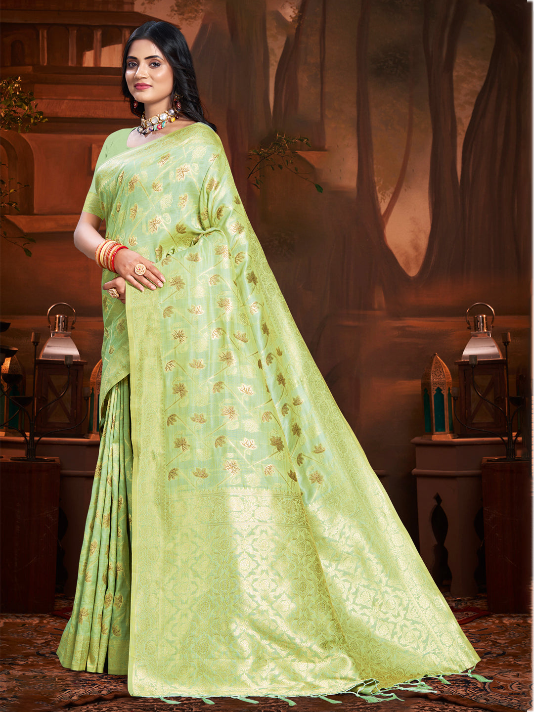 Mint Green Silk Woven Work Traditional Saree