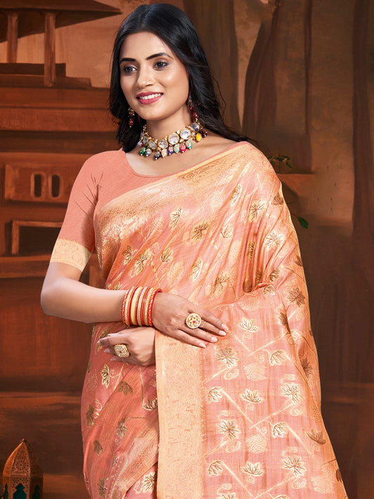 Pink Silk Woven Work Traditional Saree