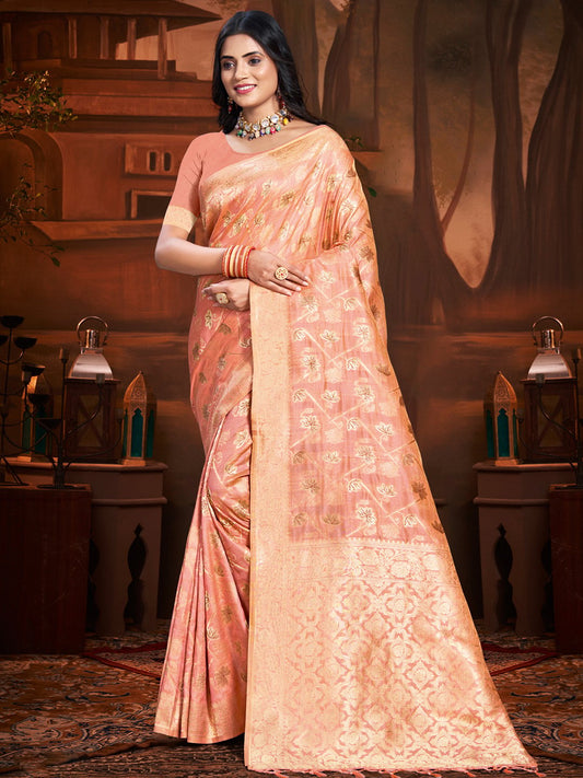 Pink Silk Woven Work Traditional Saree