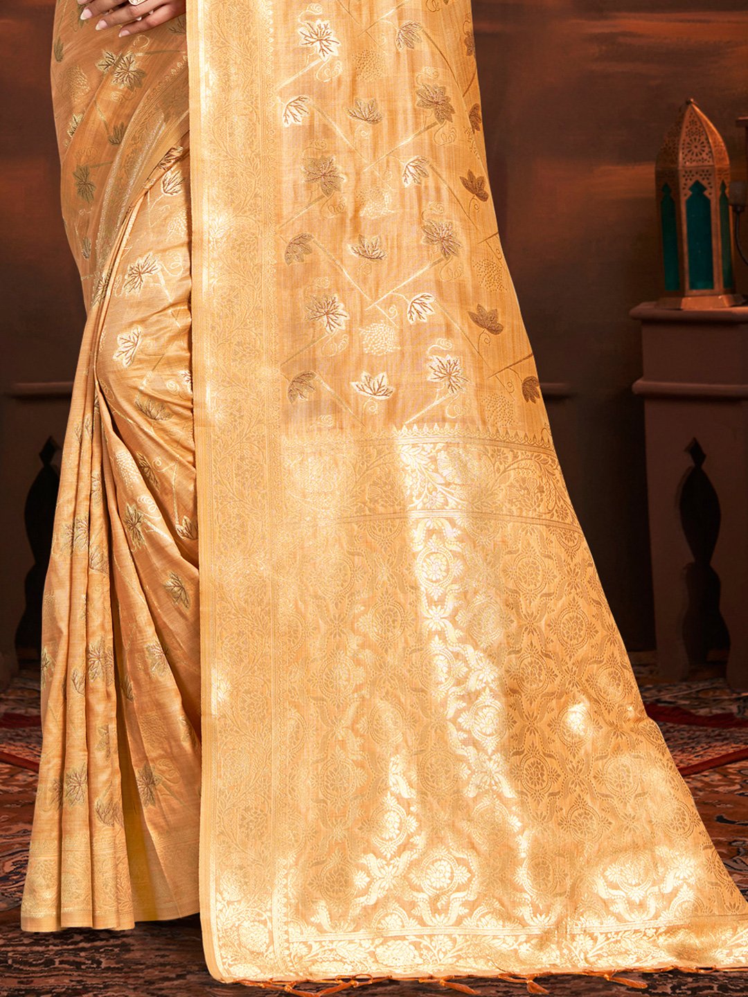 Peach Silk Woven Work Traditional Saree