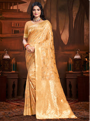 Peach Silk Woven Work Traditional Saree