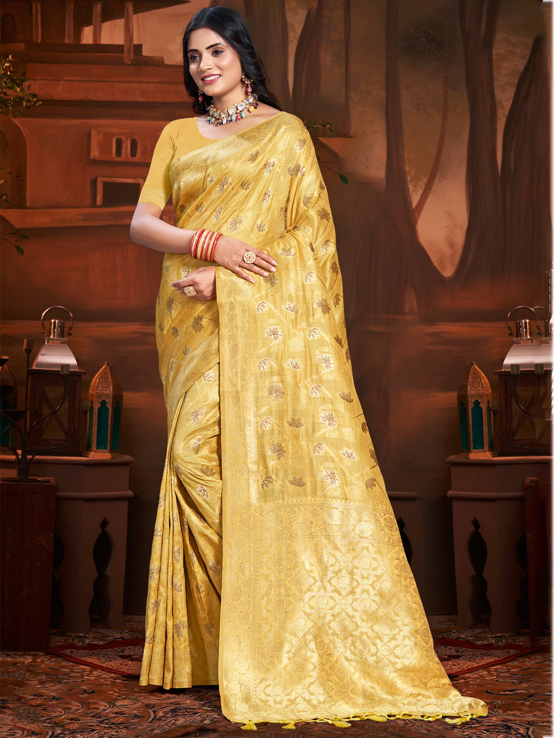 Yellow Silk Woven Work Traditional Saree