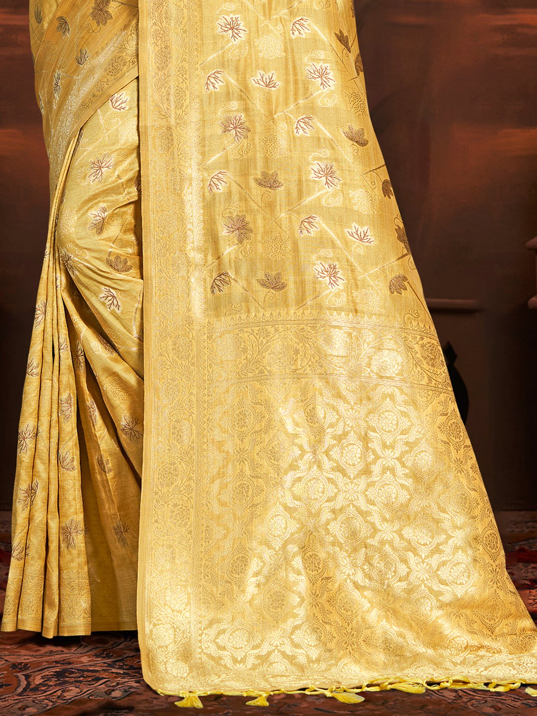 Yellow Silk Woven Work Traditional Saree