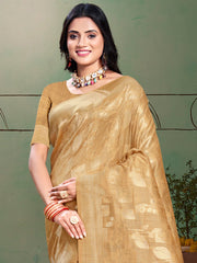 Beige Silk Woven Work Traditional Saree