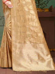 Beige Silk Woven Work Traditional Saree