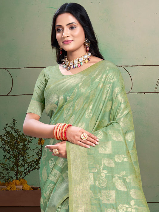 Pista Green Silk Woven Work Traditional Saree