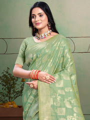 Pista Green Silk Woven Work Traditional Saree