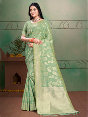 Pista Green Silk Woven Work Traditional Saree