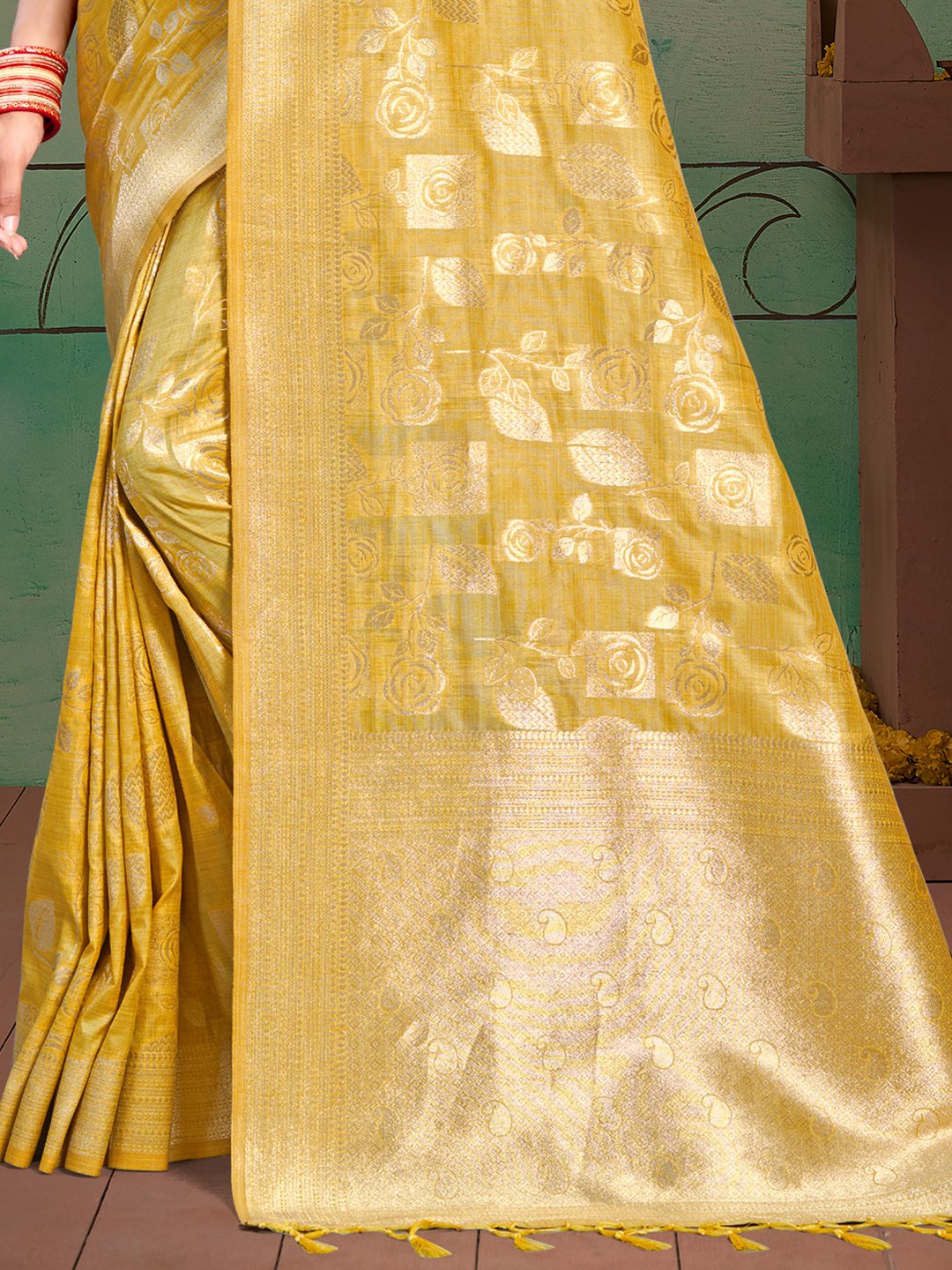 Yellow Silk Woven Work Traditional Saree