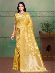 Yellow Silk Woven Work Traditional Saree