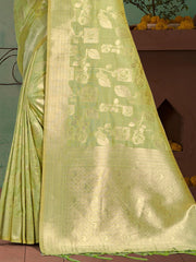 Light Green Silk Woven Work Traditional Saree