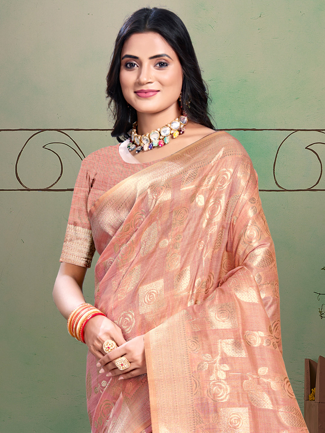 Light Pink Silk Woven Work Traditional Saree