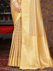 Beige Silk Woven Work Traditional Saree