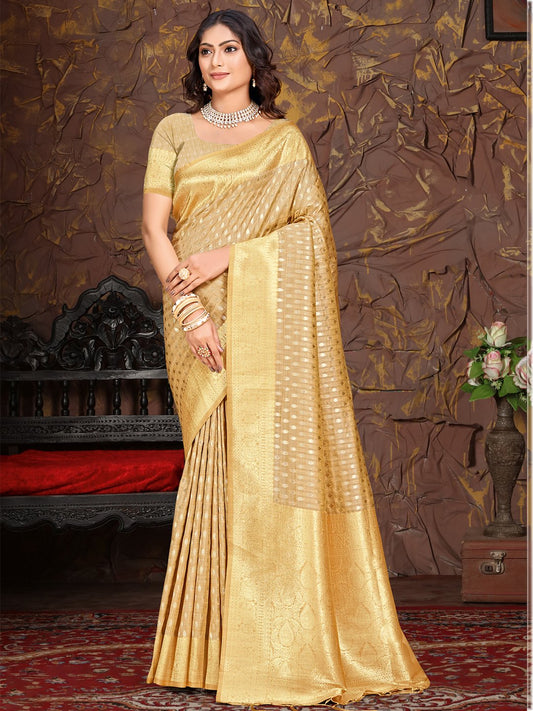 Beige Silk Woven Work Traditional Saree