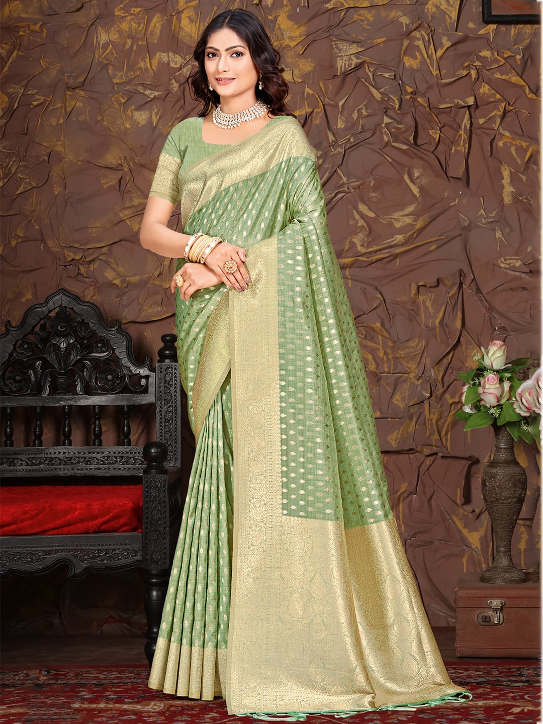 Green Silk Woven Work Traditional Saree