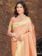 Peach Silk Woven Work Traditional Saree